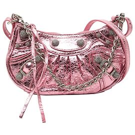 Balenciaga Borsa Motocross Le Cagole in agnello metallizzato rosa XS