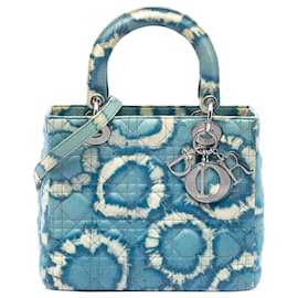 Lady Dior aus blauem Kalbsleder mit Tie-Dye-Print, Größe Medium