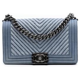 Chanel Blue Old Medium Chevron Denim Boy Flap