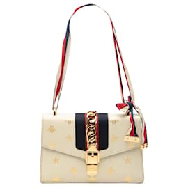 Borsa Gucci White Small Leather Bee Star Sylvie