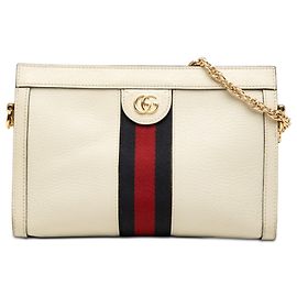 Gucci White Small Calfskin Web Ophidia Chain Crossbody