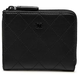 Cartera Chanel Black CC de piel de becerro acolchada con cremallera