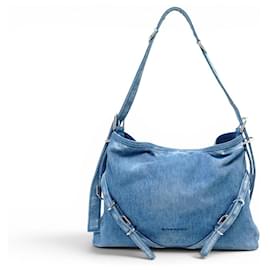 NUOVA BORSA A SPALLA GIVENCHY VOYOU MEDIUM DENIM BLU EFFETTO HOBO - Givenchy