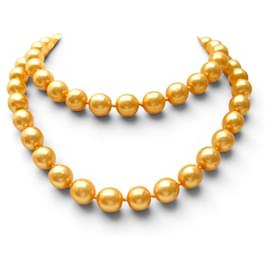 COLLANA CHANEL VINTAGE SAUTOIR IN PERLE DI VETRO DORATE CASTELLANE 1987