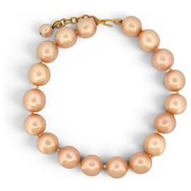 COLLANA CHANEL VINTAGE SAUTOIR IN PERLE DI VETRO ROSA CASTELLANE 1986