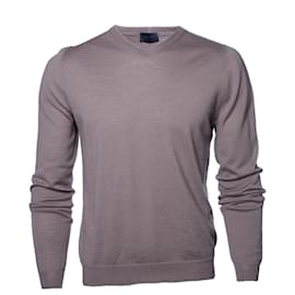 Lanvin, grauer Wollpullover mit V-Ausschnitt