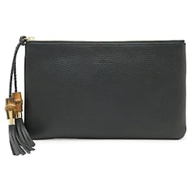 Clutch in pelle con nappa Bamboo Gucci