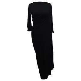 Vestido maxi de manga larga drapeado Rick Owens en algodón negro