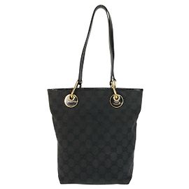 Bolsa Tote Gucci GG Canvas Preta com ferragens douradas