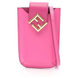 Borsa a tracolla per telefono in pelle rosa Fendi FF Diamond