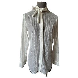 Christian Dior Camisa de encaje blanco con lazo