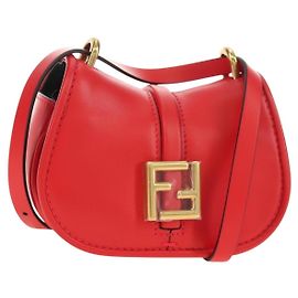 Bolso de Hombro FENDI C'mon Small de Cuero Rojo Oro Auth 181237M