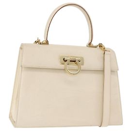 Borsa Salvatore Ferragamo Gancini in Pelle 2way White Gold Auth 179959