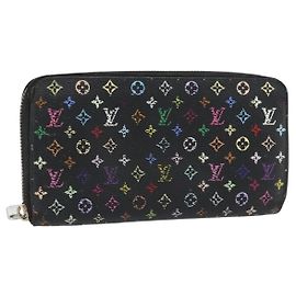LOUIS VUITTON Monogram Multicolor Zippy Wallet Black M60243 LV Auth BA12982