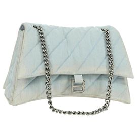 BALENCIAGA Borsa a Spalla Chain Crash Denim Blue Silver 716393 Auth 178295SAM