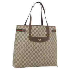 Borsa Tote GUCCI GG Supreme Web Sherry Line PVC Beige Rosso 39 02 091 Auth bs35298
