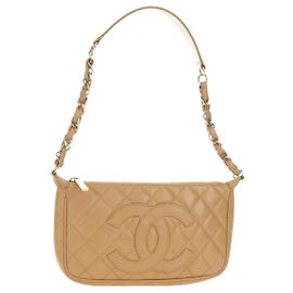 CHANEL Borsa a Spalla con Catena in Pelle Caviar Beige Oro CC Auth ka4405V
