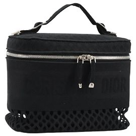 Borsa Vanity Christian Dior in tela nera con dettagli argento Auth ka4453M