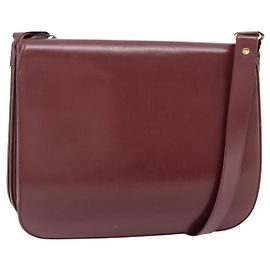 Borsa a Spalla CARTIER Must Line Pelle Bordeaux Oro Auth bs35291