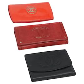 CHANEL Geldbörse Leder 3er Set Orange Rot schwarz CC Auth BA12678