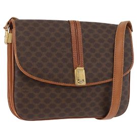 Céline CELINE Macadam Canvas Shoulder Bag PVC Leather Brown Gold Auth BA12811