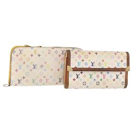 LOUIS VUITTON Portafoglio Monogram Multicolor 2 Set White LV Auth BA12853