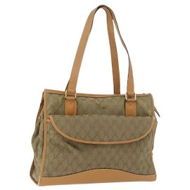 Borsa Tote GUCCI GG Canvas Khaki Gold Auth 178301