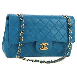 CHANEL Matelasse23 Chain Shoulder Bag Lamb Skin Blue Gold CC Auth 178769V