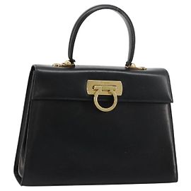 Borsa a mano Salvatore Ferragamo Gancini in pelle nera e oro Auth 181150
