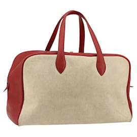 Hermès Borsa HERMES Victoria 43 in tela rivestita Beige Auth BA12885