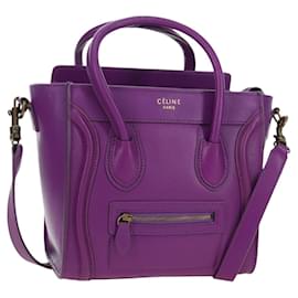 Borsa CELINE Luggage Micro Shopper in pelle 2way Viola Oro Auth 179426SAV - Céline