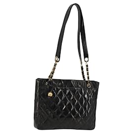 CHANEL Matelasse Chain Tote Bag Pelle Vernice Nero Oro CC Auth bs35172