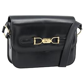 CELINE Horse Carriage Shoulder Bag Leather Black Gold Auth bs35269 - Céline