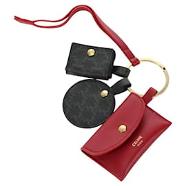 CELINE Macadam Canvas Triomphe Multi Key Ring Charm PVC Black Red Auth 179883M - Céline