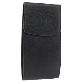 Étui à lunettes CHANEL en peau caviar noir et or CC Authentique am11661