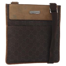 Borsa a Spalla GUCCI GG Canvas Marrone Scuro Argento 27639 Auth 178318A