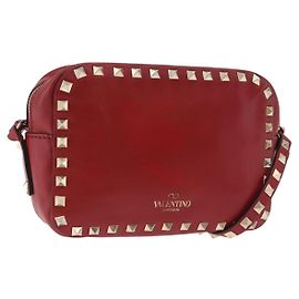Borsa a Spalla VALENTINO Rock Studs in Pelle Rosso Oro Auth BA12744