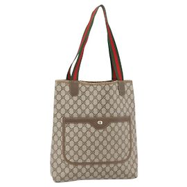 Borsa Tote GUCCI GG Supreme Web Sherry Line PVC Beige Red 39 02 003 Auth 180682