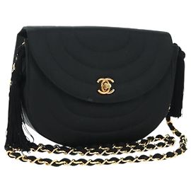 Borsa a tracolla CHANEL Half Moon Chain in raso nero e oro CC autentica 179055SAV