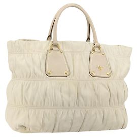 PRADA Handtasche Leder Elfenbein Gold Auth bs35142