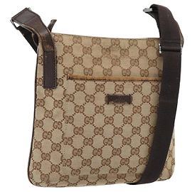 GUCCI GG Canvas Schultertasche Beige Silber 122793 Auth 181168
