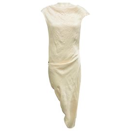 Alexander Mcqueen McQueen Asymmetrisches Midi-Kleid aus drapierter, zerknitterter Satin in Oyster