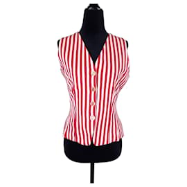 Guy Laroche Chaleco de rayas rojas y blancas