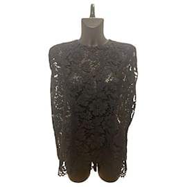 Haut en dentelle noire à motifs floraux Valentino