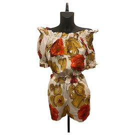 Tuta con spalle scoperte in cotone con stampa di fiori e biscotti bianchi Dolce & Gabbana (S/S18)