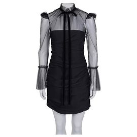 Khaite Schwarzes Seiden-Cocktailkleid mit transparenten Ärmeln XS gebraucht
