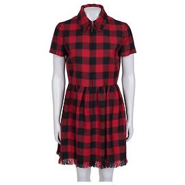 Vestido de lana a cuadros rojos Christian Dior - Talla IT44 de segunda mano