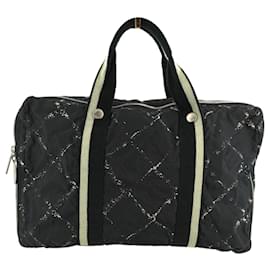 Chanel Borsa Satchel Vintage Black Nylon Canvas Old Travel Line