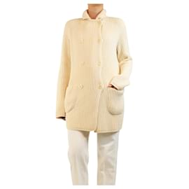 Loro Piana Doppelreihiger Rippstrick-Cardigan in Creme - Größe UK 10