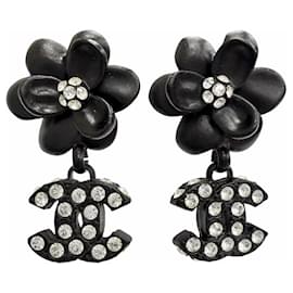 Orecchini Chanel Vintage 02A Camellia Coco Mark con strass